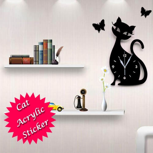 Купить Часы чёрная кошка и бабочки, Увеличить фото, Разрешение: 700x700px