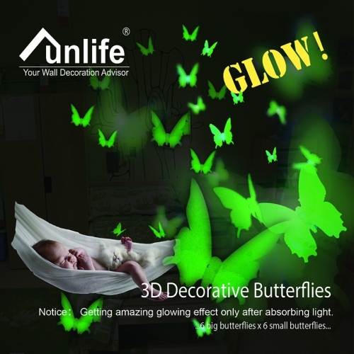 Купить Набор наклеек - Светящиеся в темноте бабочки, 3D. Зелёные и розовые на выбор. Флуоресцентные бабочки, Увеличить фото, Разрешение: 800x800px