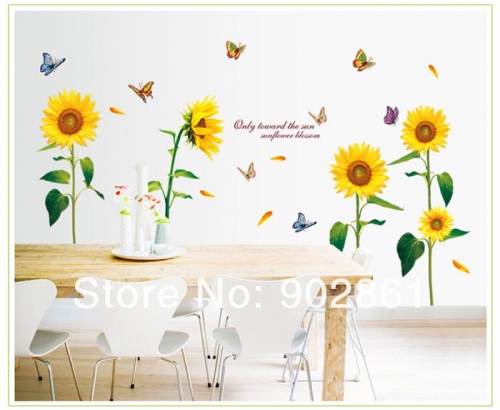 Купить Виниловый стикер на стену Подсолнухи и бабочки, Увеличить фото, Разрешение: 700x573px